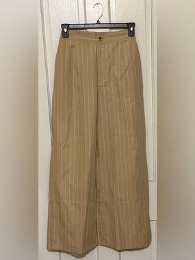 PrettyLittleThing Stone Poplin Pinstripe Tailored Wide Leg Trousers